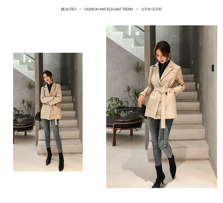 Spring Women Fashion New None Button Office Lady Suit Casual Slim Jacket Coat with belt
