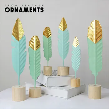 

Embossing Iron Mint Green Feather Crafts Ins Nordic Simple Modern Creative Metal Feather Craft Decoration Solid Wood ornament