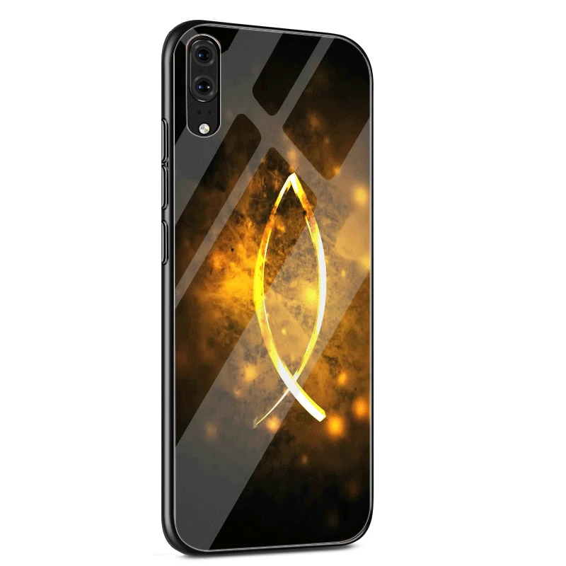 Стеклянный Чехол для мобильного телефона huawei P30 P20 P Smart P10 Y6 7A Y9 Honor 8X9 10 mate 20 Pro Lite с милым логотипом Иисуса христианского рыбы
