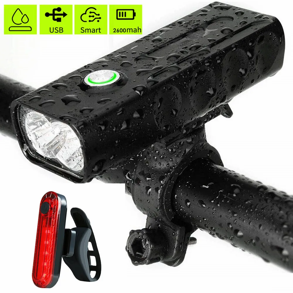 1000LM Bicycle Light 2T6 LED Bike With USB Rechargeable Battery Cycling Front Flashlight +Taillight |