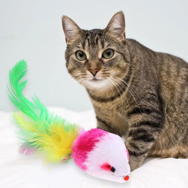 Funny Pet Cat Toy Plush False Mouse Interactive Teaser Toys with Feather
