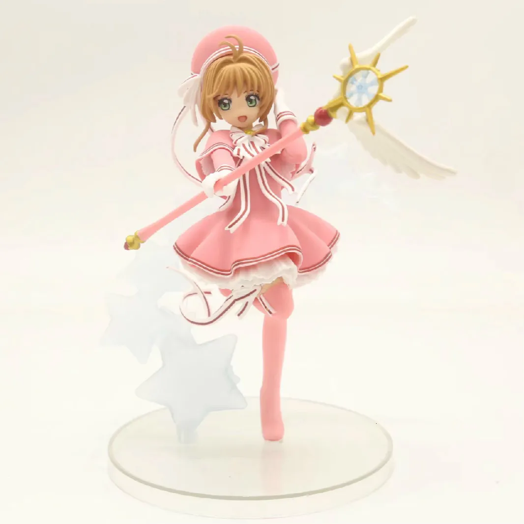 

Kinomoto Sakura Cute Anime Card Captor Sakura Clear Card With Battle Magic Wand PVC Action Figure Collectible Model Toys Doll