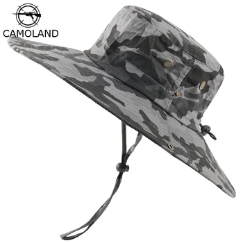 

CAMOLAND Male Long Wide Brim Bucket Hat Cotton UV Protection Sun Hat Camouflage Boonie Hats Women Men Outdoor Fishing Hiking Cap
