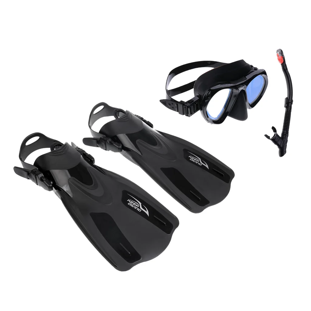 Set of Lightweight Scuba Diving Fins Dive Flippers and Diving Mask with Dry Snorkel Professional Diving Gear for Divers