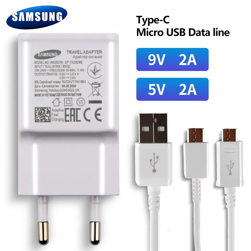 Оригинальное зарядное устройство Samsung 5В/2а 9В/2а Быстрая зарядка для Galaxy S6 Edge S10 +