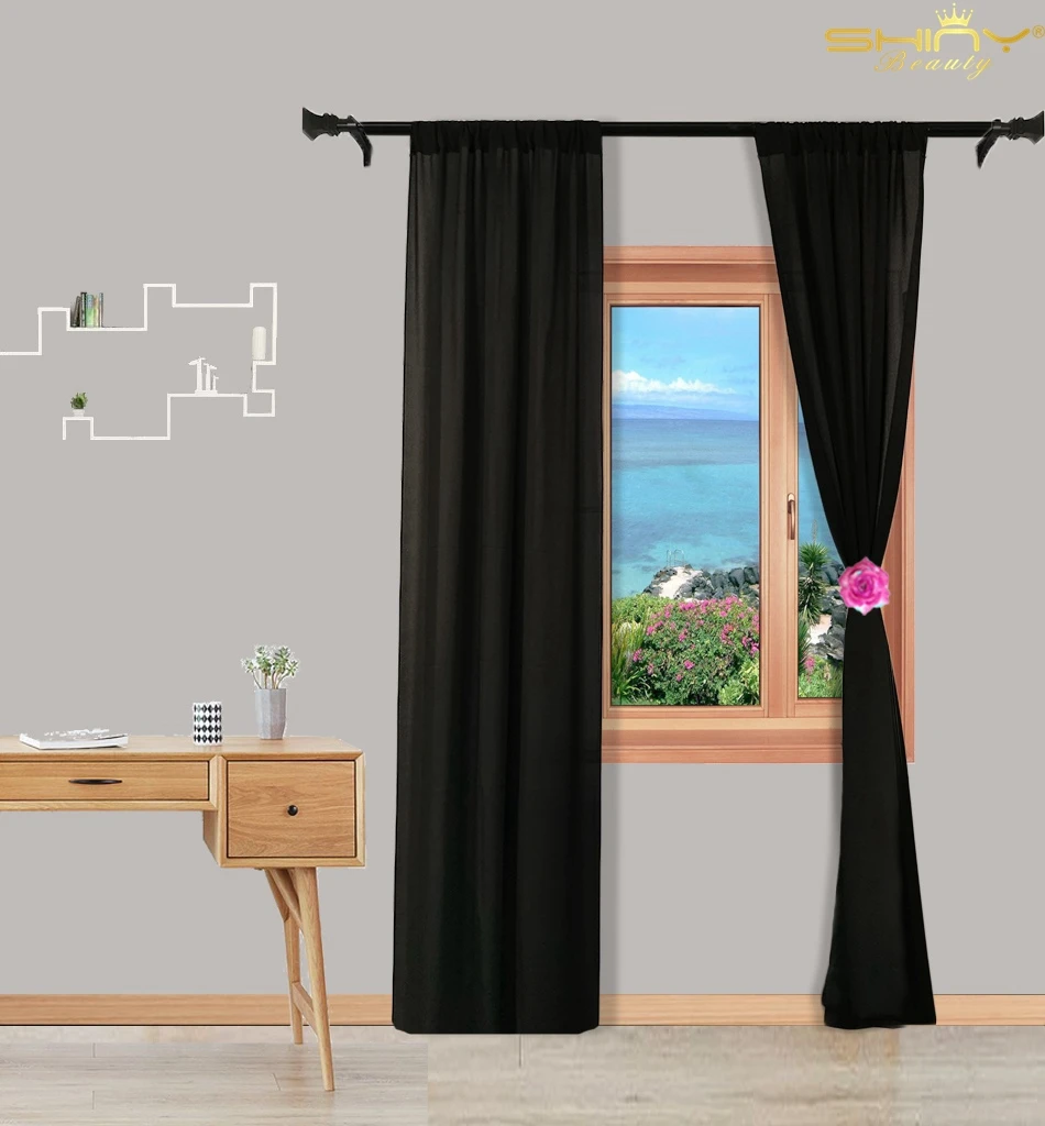 

2ftx6ft Chiffon Curtain Simple Backdrop Decoration 24x36Inch Black Sheer Curtains for Door-M190907