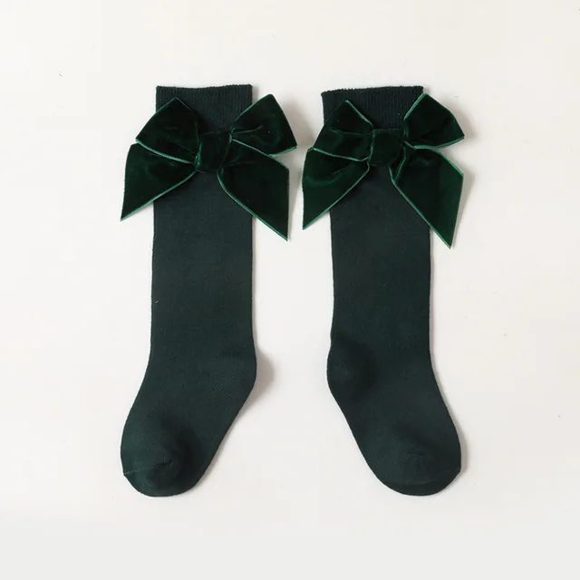 Winter Autumn Baby Girls Christmas Socks Bowknot Kids Knee High Long Sock Cotton Spanish Children 1-8 Years Toddlers Tube Socks Green