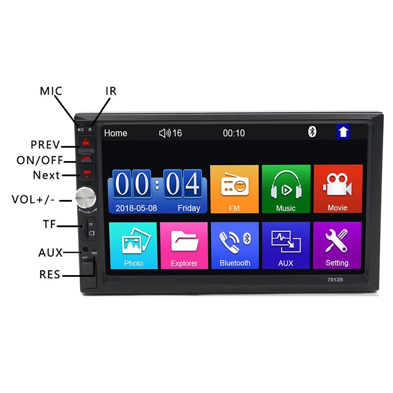 2 Din Автомобильный мультимедийный Радио Hd 7 дюймов контактный экран стерео Bluetooth 12 В 2Din Fm Iso мощность Aux вход Авто Mp5 плеер Sd Usb, 7012
