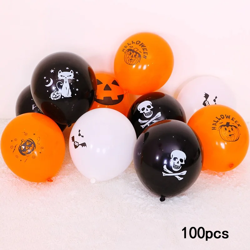 

100pcs 12 Inch Halloween Latex Balloons Cartoon Pumpkin Skull Cat Bat Printed Pattern Holiday Party Decor Supplies Indoor
