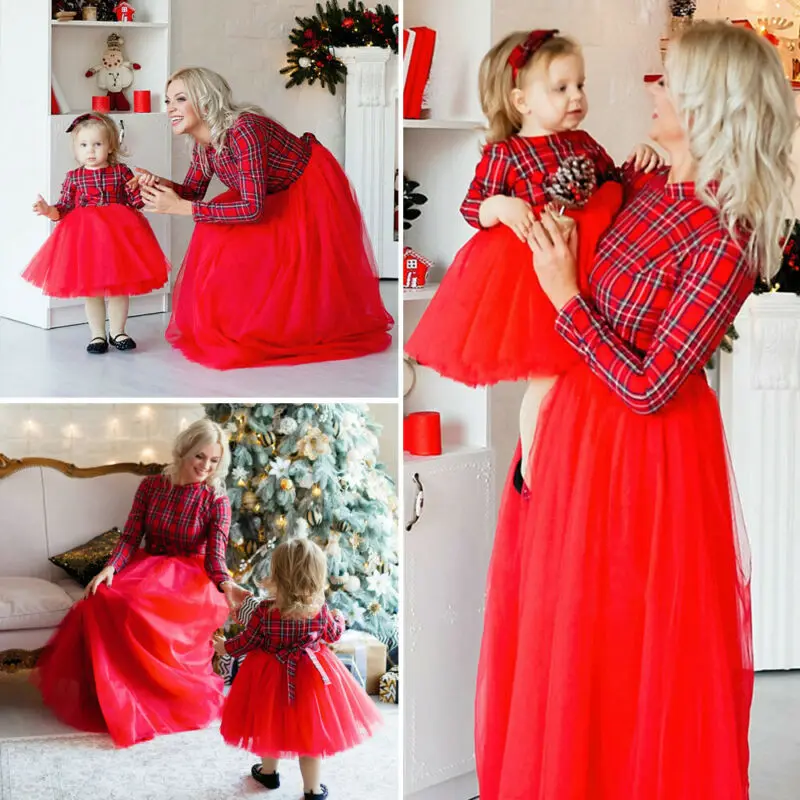 Family Matching Clothes Mother And Daughter Dress Mom Girl Plaids Bow Maxi | Женская одежда