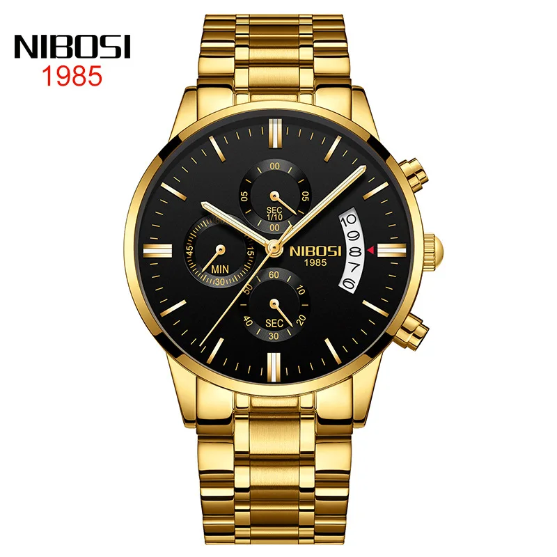Tanie NIBOSI złota mężczyźni zegarki luksusowe słynny Top marka moda męska