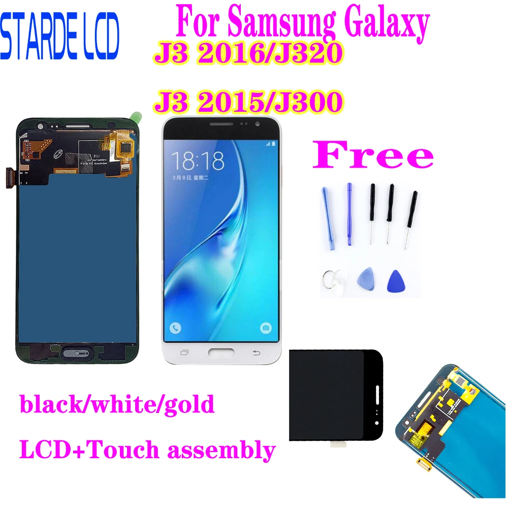 

For Samsung Galaxy J3 2016 J320 J320A J320F J320M J3 2015 J300 LCD Display With Touch Screen Digitizer Assembly adjust the brigh