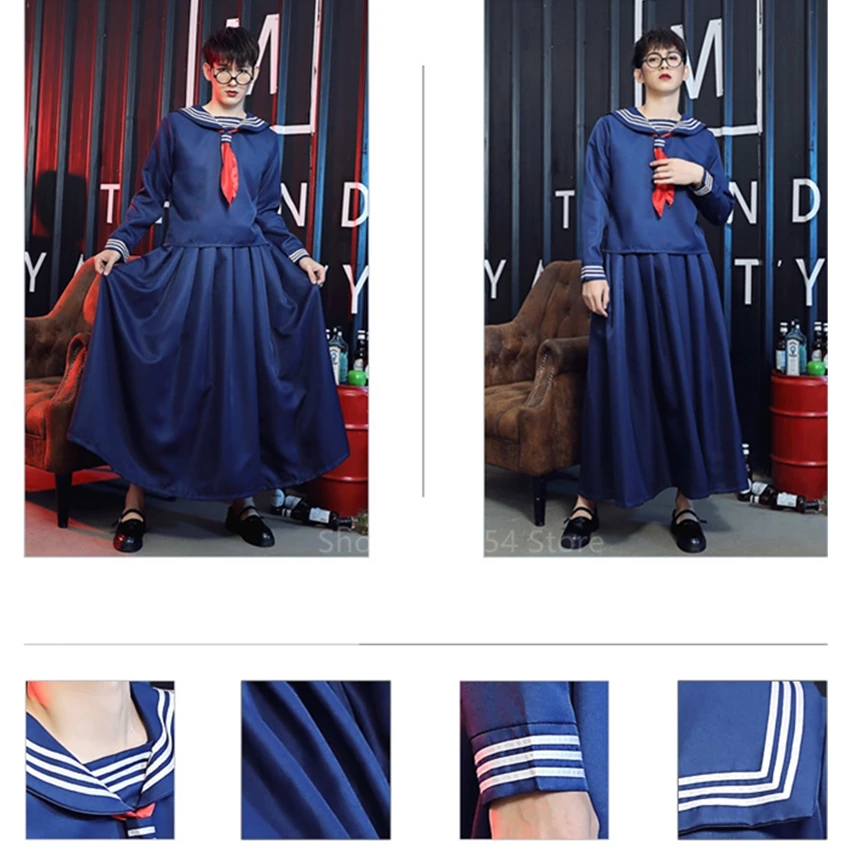 Japanese School Uniform JK Suit Navy Blue Sailor Shirt Boy Girls Tops Skirt Set Bad Girl Doll Long Summer Dress Cosplay Costumes