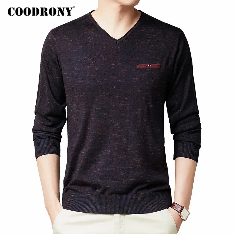 

COODRONY Brand Sweater Men Autumn Winter Color Cotton Pullover Streetwear Fashion Casual V-Neck Pull Homme Knitwear Shirt C1070