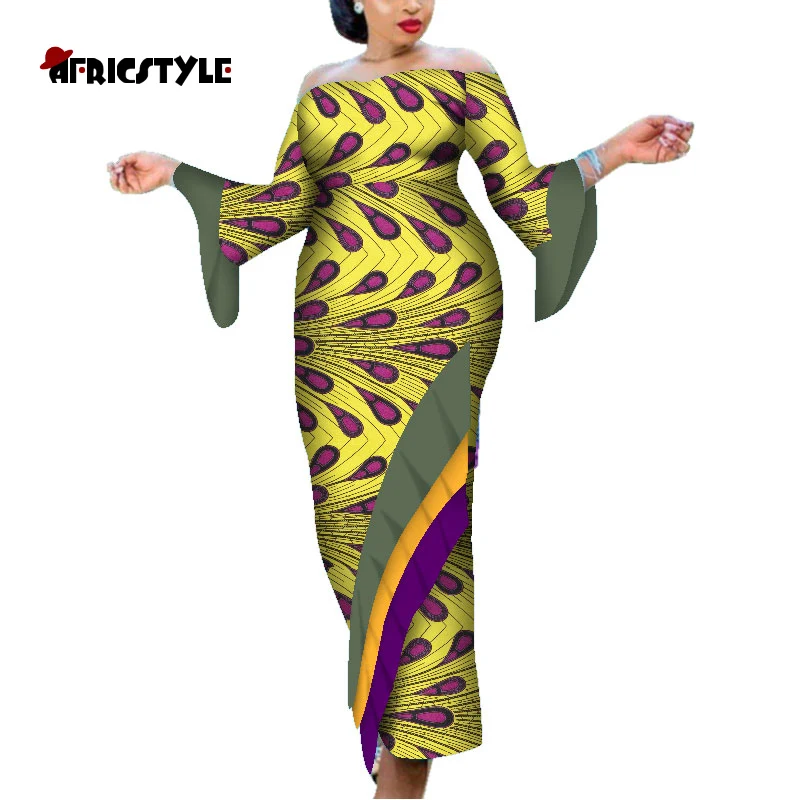 С открытыми плечами с Африканским принтом, одежда в африканском стиле облегающий короткий рукав платье для Для женщин Вечернее Вечеринка