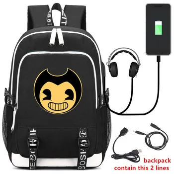 

Bendy And The Ink Machine USB Charge Backpack School Mochila USB Charging Backpack Beautiful Men Women Boys Girls School Bag