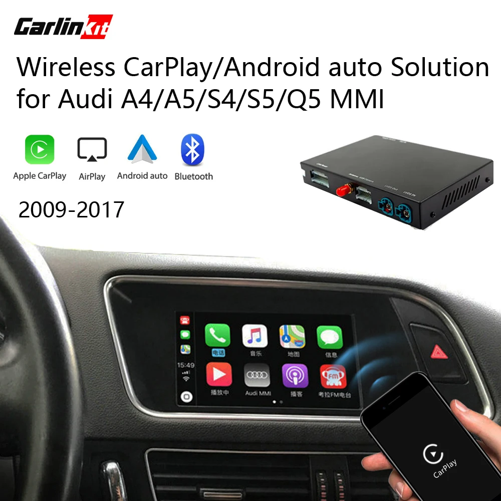Carlinkit 2.0 carplay dongle Original car Wireless carplay Activator Adapter for Audi A4 Q7 A5 A8 OEM Stereo Upgrade with Wired carplay Support Steering Wheel Button 
