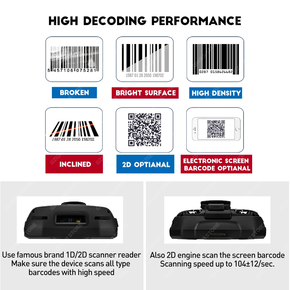 PDA сборщик данных Android Ручной терминал считыватель штрих кодов sacnner 1D 2D bluetooth