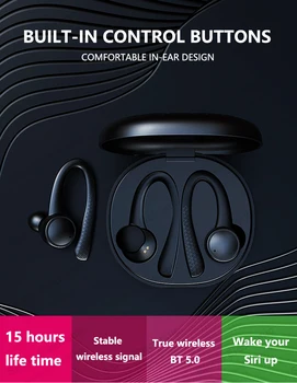 

AKW sportbuds tws Touch Wireless Earbuds IPX5 Waterproof Sport Bass Bluetooth Headphones Noise Cancelling Earphone with Ear Hook