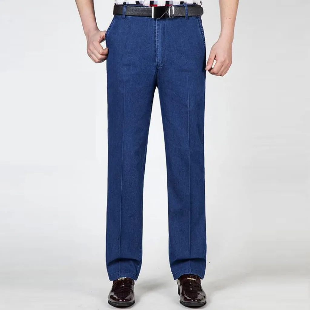 Мужские брюки повседневные однотонные брюки джинсовые брюки прямые деловые свободные длинные брюки Модные мужские