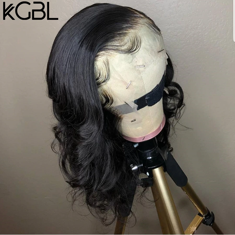 KGBL объемная волна 13*4 Кружева передний средний коэффициент "-22" не-Реми человеческие волосы парики натуральный цвет бразильские волосы парики с детскими волосами