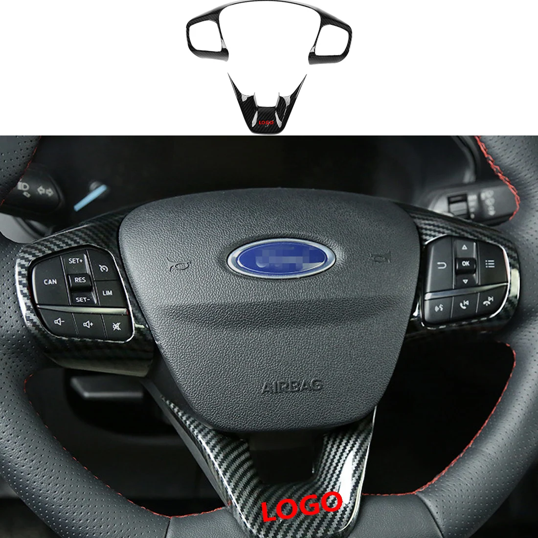 

Fit For ford Focus 2019 high-end version 2pcs Carbon fiber color Steering Wheel Cover