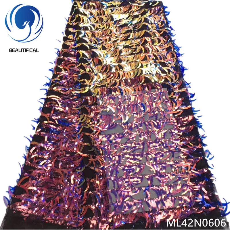 ML42N0606 Красивые африканские кружевные ткани новые 3d длинные блестки дизайн нигерийская чистая кружевная ткань для женского платья французское кружево ML42N06 - Цвет: ML42N0606