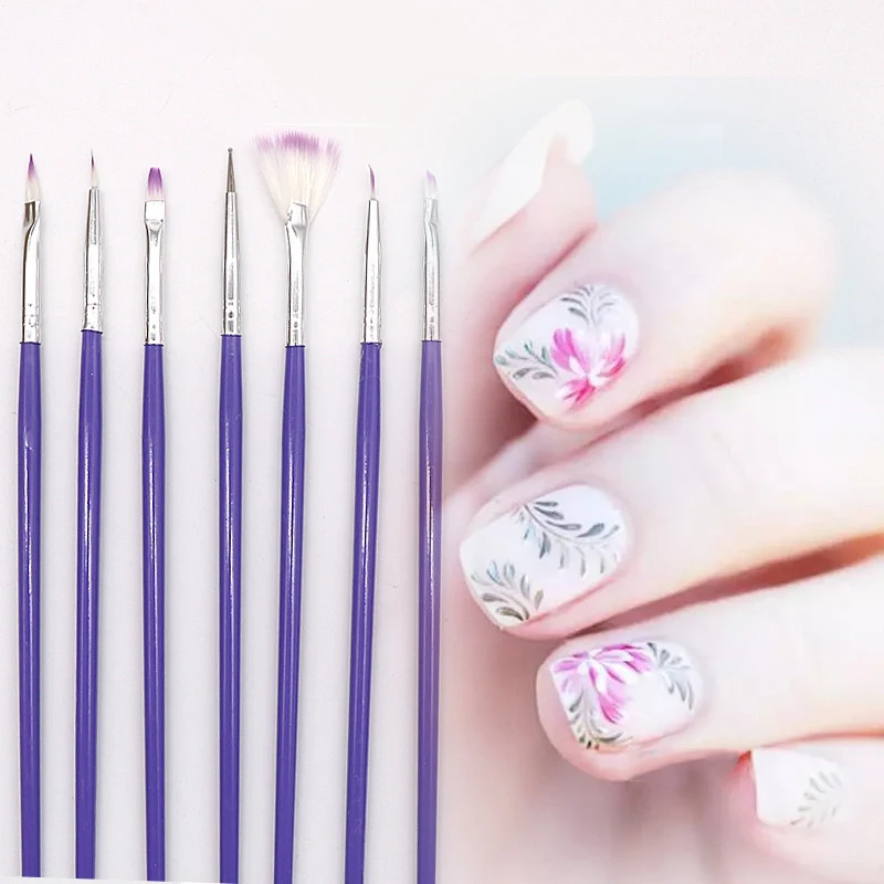 

7pcs Nail Brushes Set Gel Brush Liner Painting Pen Acrylic Drawing Brush for Nails Purple Handle Manicure Nail Art Tool