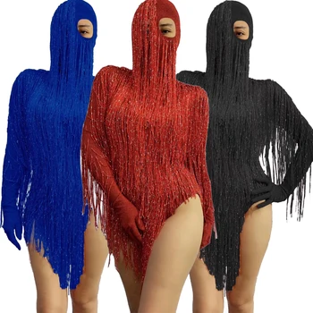 

Halloween Party Costumes Colorful Sequins Tassels Jumpsuit With Headgear Sexy Nightclub Bar Female Singer GOGO Costumes DWY4548