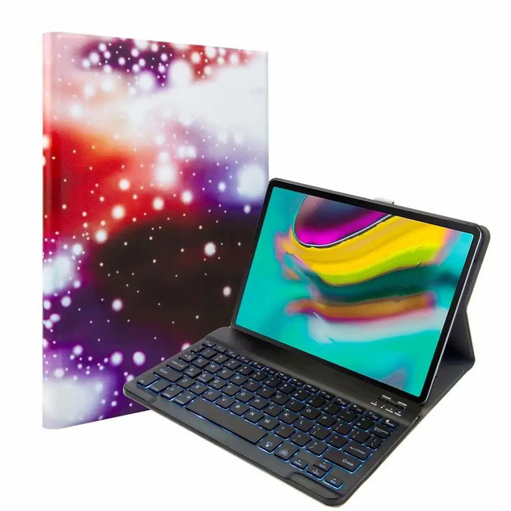 Bluetooth клавиатура чехол для Samsung Galaxy Tab A 10,1 T720 T725 планшет ткань с 7 подсветкой Клавиатура с подсветкой крышка+ ручка+ пленка - Цвет: With 7 colors  Light