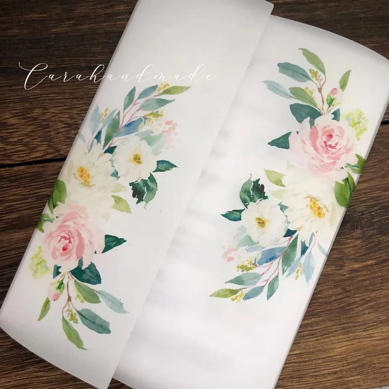  Pink Floral Vellum Wedding Invitation with Wax Seal，green leaf and white flower AI084 - 4.00052E+12
