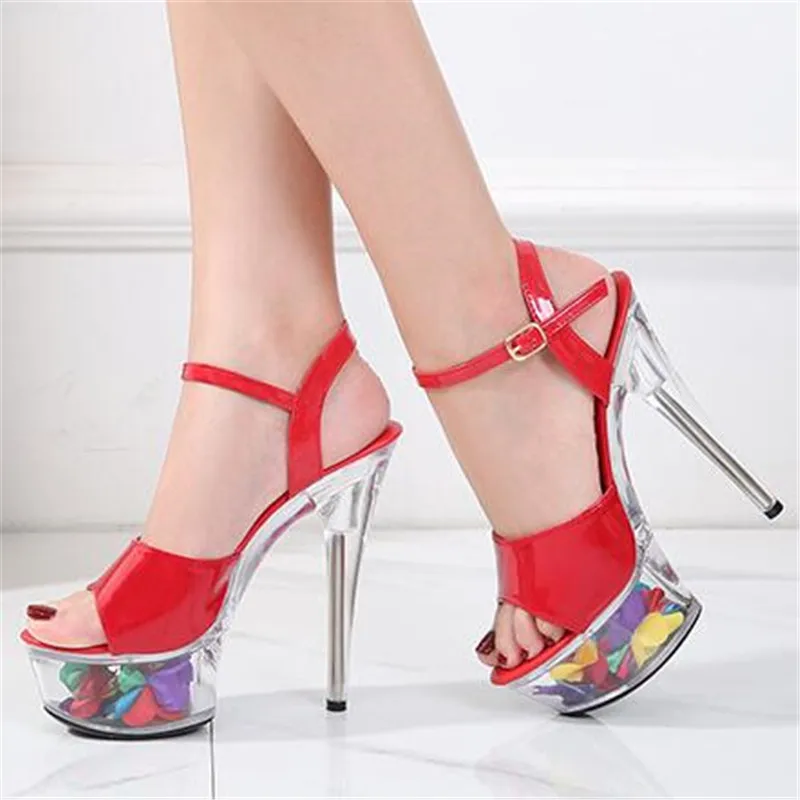 

High Quality Female Model T Station Catwalk Sandals Sexy Crystal Shoes 15CM High Heels Fashion Women's Open Toe Stripper Shoes