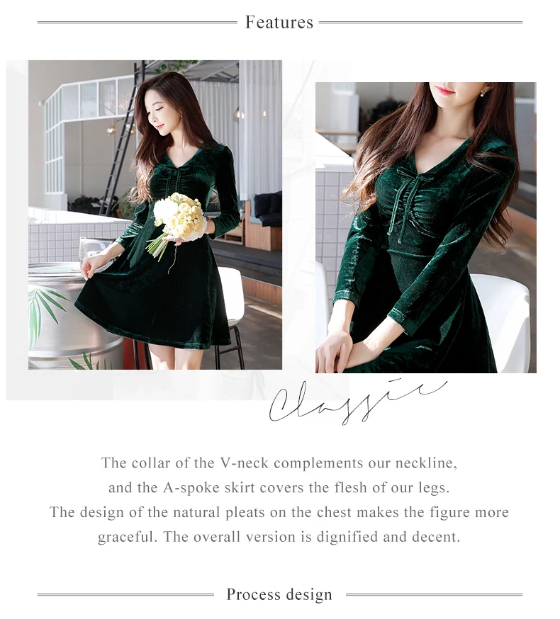 Dabuwawa зеленое бархатное платье с глубоким v-образным вырезом и длинным рукавом однотонное платье повседневное элегантное женское осеннее современное Дамское Платье D18ADR115