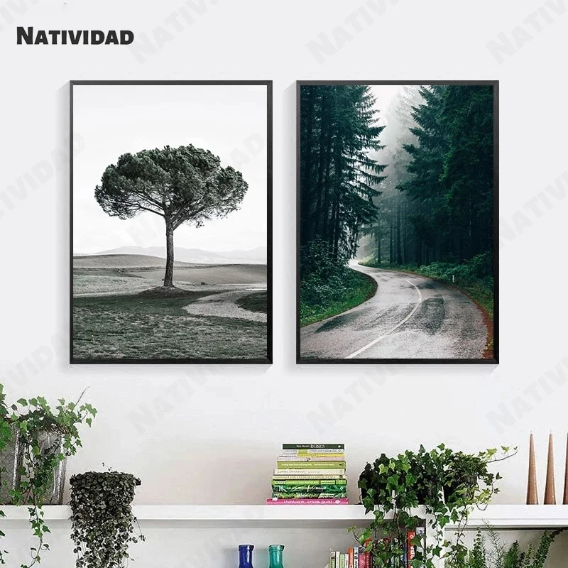 

Scandinavian Canvas Poster Big Tree Forest Path Nature Landscape Wall Art Painting Decoration Picture Home Decoration Prints