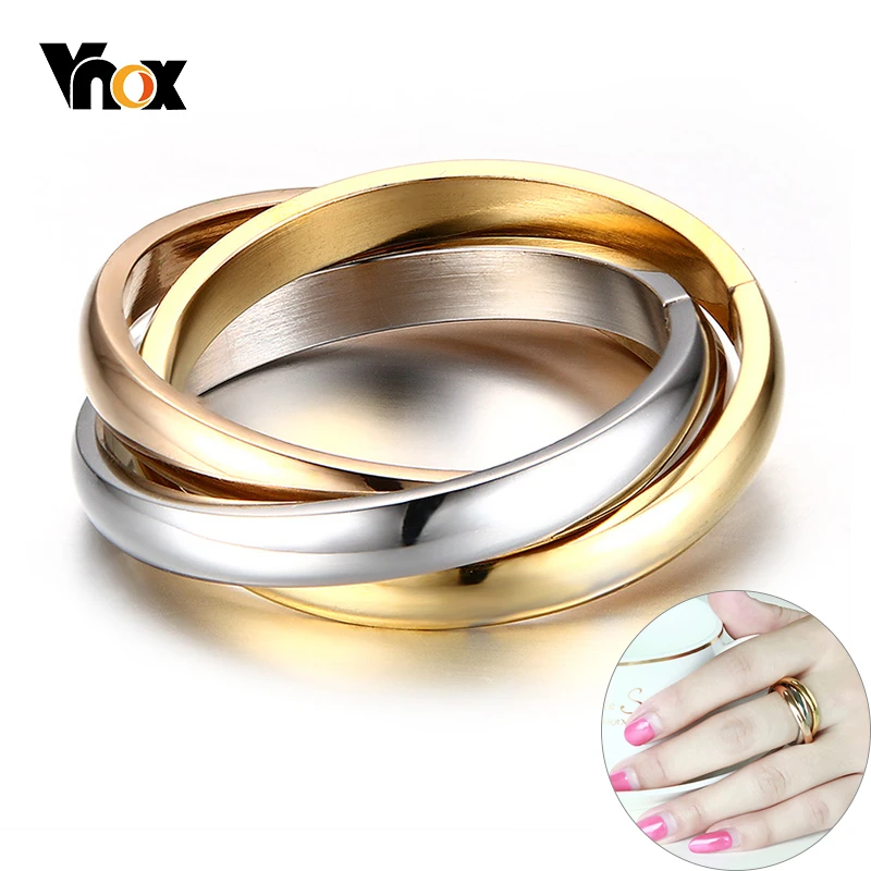 Finger-Jewelry 3-Rounds-Ring-Sets Classic Wedding-Engagement Stainless-Steel Vnox Women