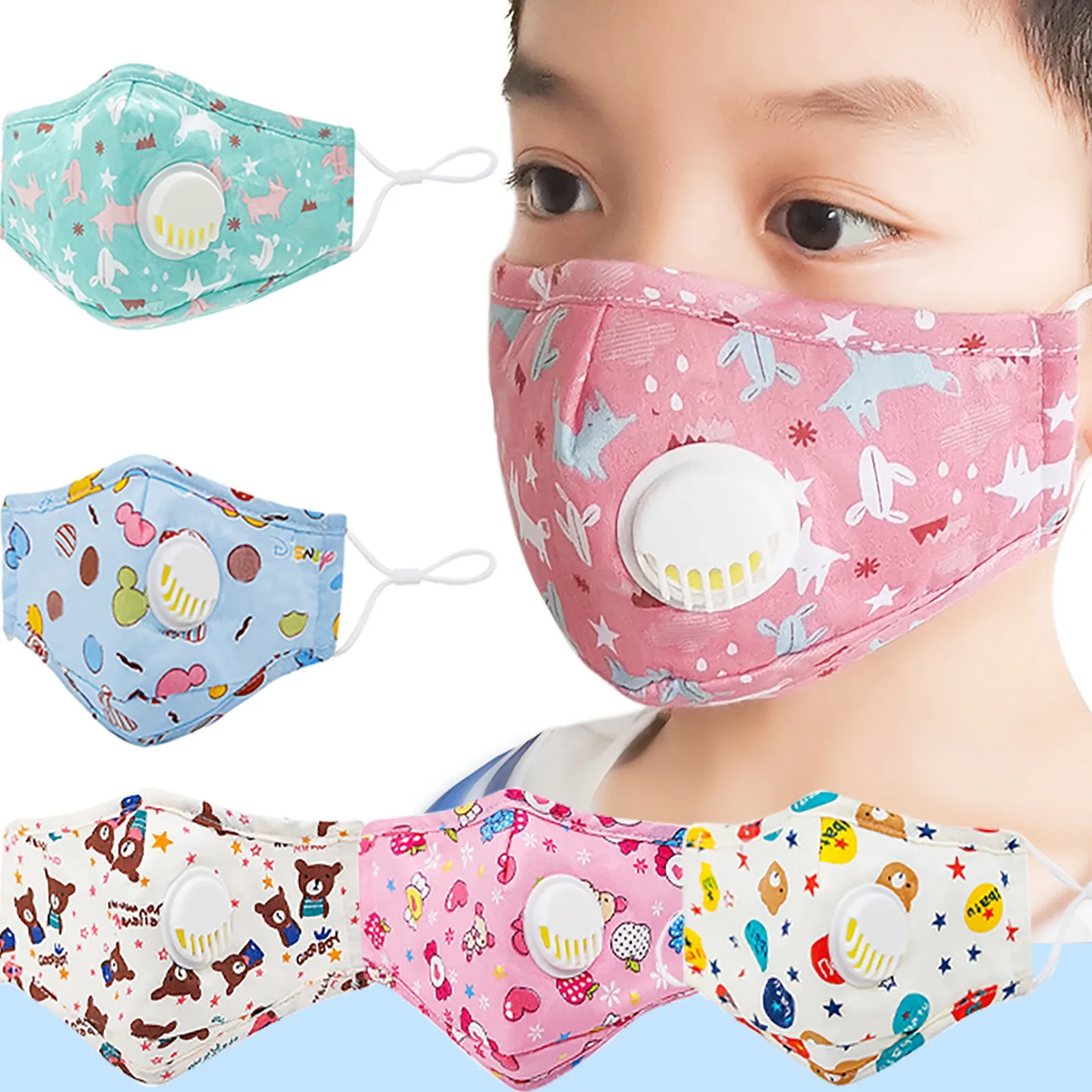 Children's Masks 3d Cartoon Mask Breathing Printing Sunscreen Mask Washable Headband Masque Mascarilla Cubrebocas Respirator 3