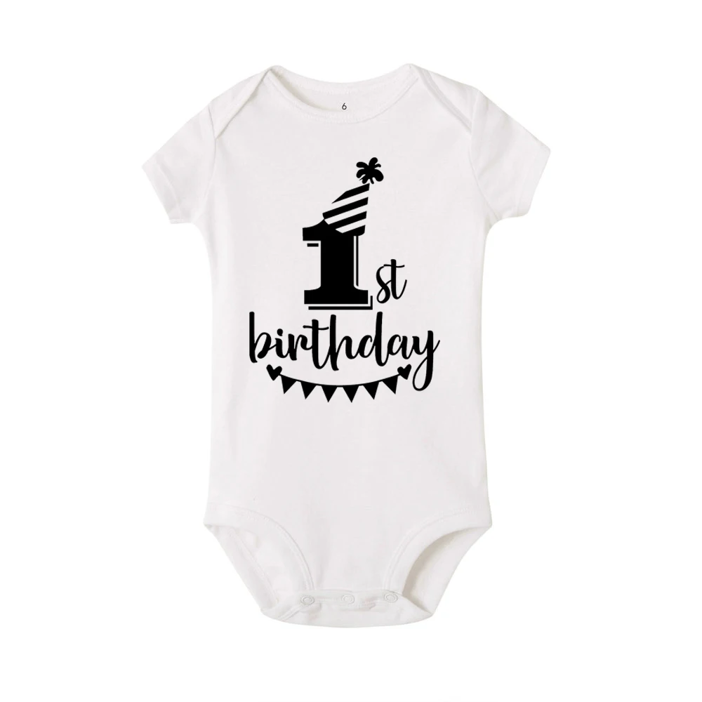 Детский хлопковый комбинезон с короткими рукавами и надписью «My First Birthday» для новорожденных мальчиков и девочек одежда для маленьких мальчиков от 0 до 24 месяцев - Color: R148-SRPWH-