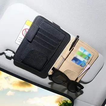 

PU Car Vehicle Sun Visor Sunglasses Eyeglasses Glasses Card Package Pen Storage Storage Credit 4Colors Clip Bag With Holder H7Z6