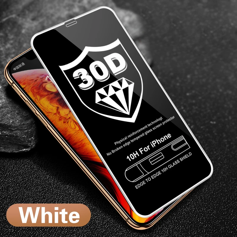 30D защитное стекло с закругленными краями для iPhone 11 Pro XR XS Max X Закаленное Защитное стекло для экрана XS Max XR полное покрытие стекло - Цвет: White