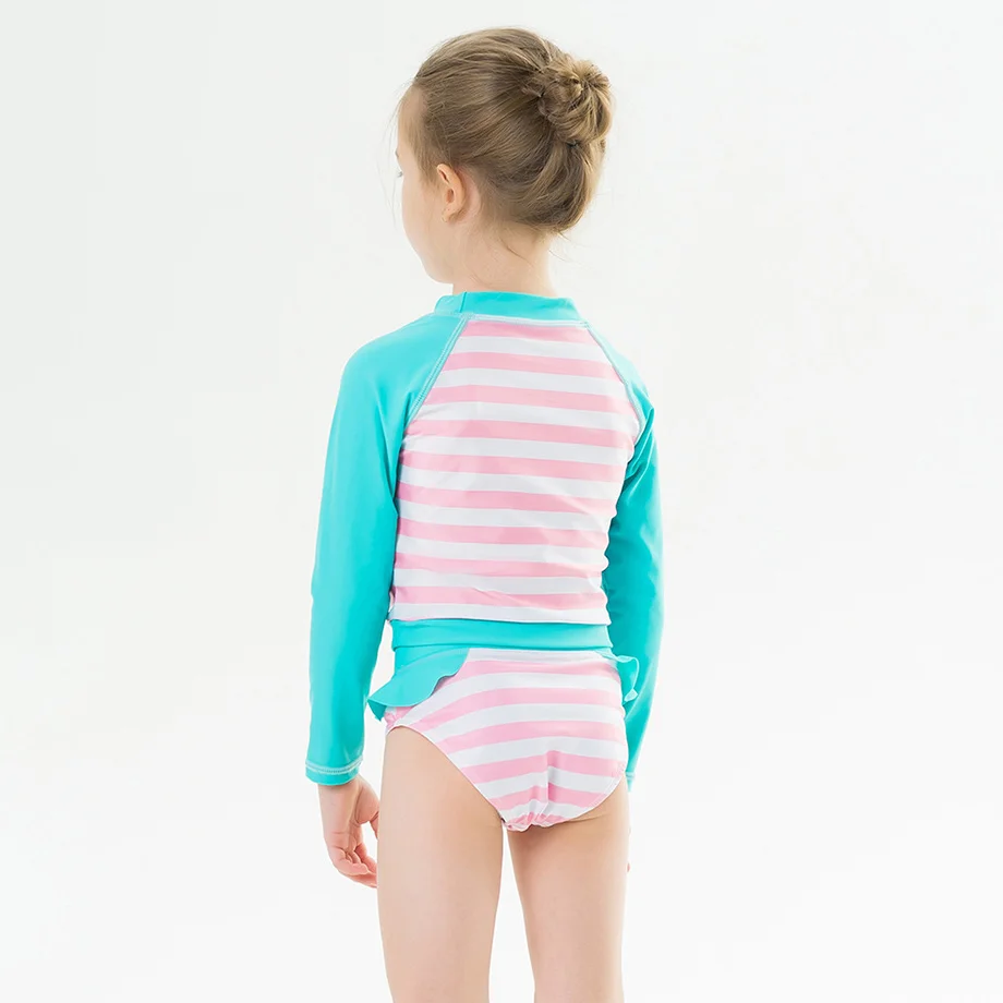 От 2 до 8 лет купальный костюм для девочек; детский купальный костюм из двух предметов с длинными рукавами; купальный костюм для маленьких девочек; пляжная одежда с объемным фламинго для девочек