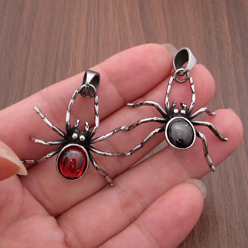 Punk 316L Stainless Steel Silver Color Black Stone Crystal Spider Pendant Jewelry For Gift 3