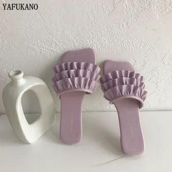 

Summer Outdoor Casual Womens Slippers 2020 New Design Students Flat Set Toe Slides High Quality Square Toe Lady Beach Flip Flops