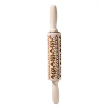 Christmas Wood Elk Print Embossed Rolling Pins Embossing Baking Noodle Cookies Kitchen Tool Reindeer Snowflake Cake Decorating