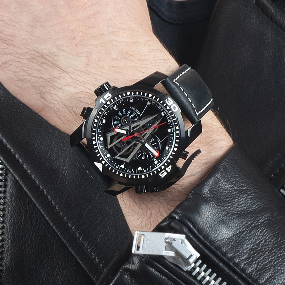 

Reef Tiger/RT New Arrival All Black Brand Luxury Waterproof Wrist Watch Stainless Steel Chronograph Relogio Masculino RGA3591