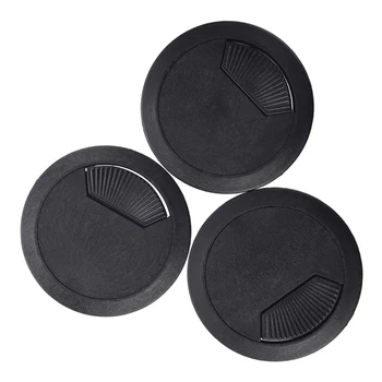 

3 Pcs Desk 60mm Dia Grommet Cable Cord Hole Cover Black