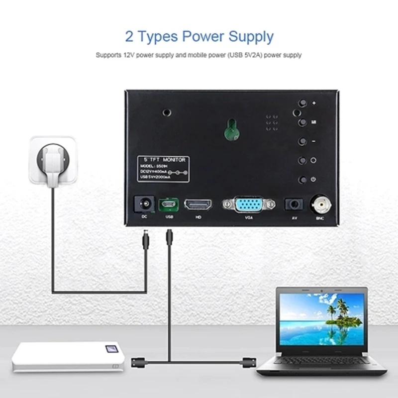  S501H Mini 5 Inch Monitor 5CH VGA/BNC/AV/HD/Ypbpr LCD Display Screen 800 x 480 Cross Line for DVR D - 4.00011E+12