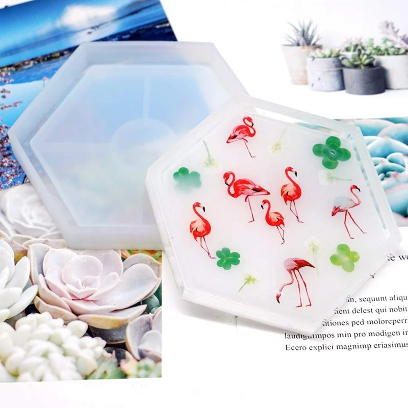 Diy Coaster Silicone Mold 6Pcs Coaster Resin Molds Square Hexagon Circle Octagon Heart Mold For Resin Concrete Cement Home Decor