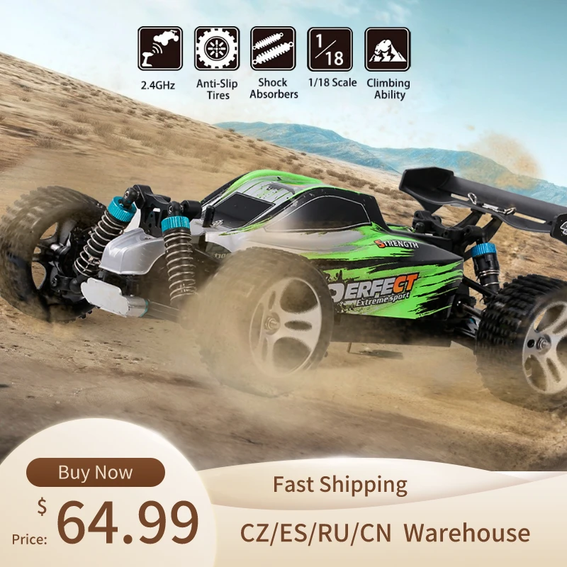 Гоночный автомобиль WLtoys A959-B 1:18 полноприводный 2 4 ГГц высокоскоростной 70 км/ч |