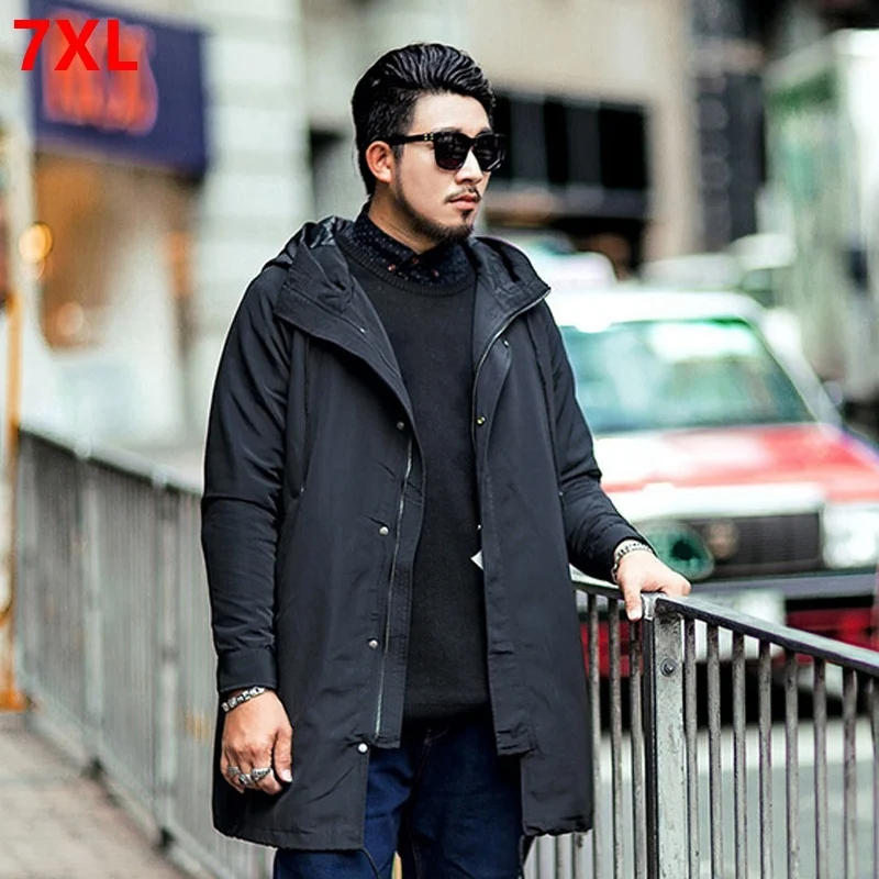 

Autumn tide brand large size men's jacket windbreaker man male long section hooded casual plus fertilizer increase tide Trench
