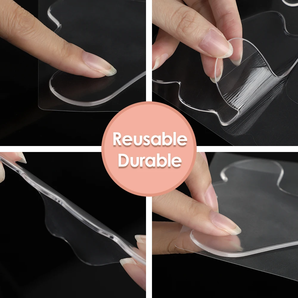 Reusable silicone wrinkle removal stickers applied on face, showcasing their effectiveness in smoothing out forehead and under-eye wrinkles.